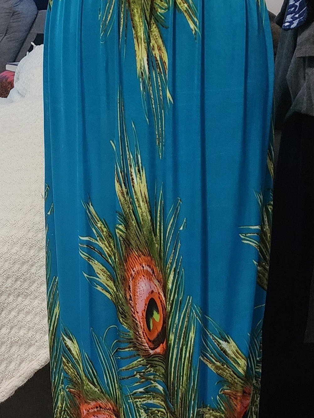 Teal Peacock Feather Maxi Dress Sz Small